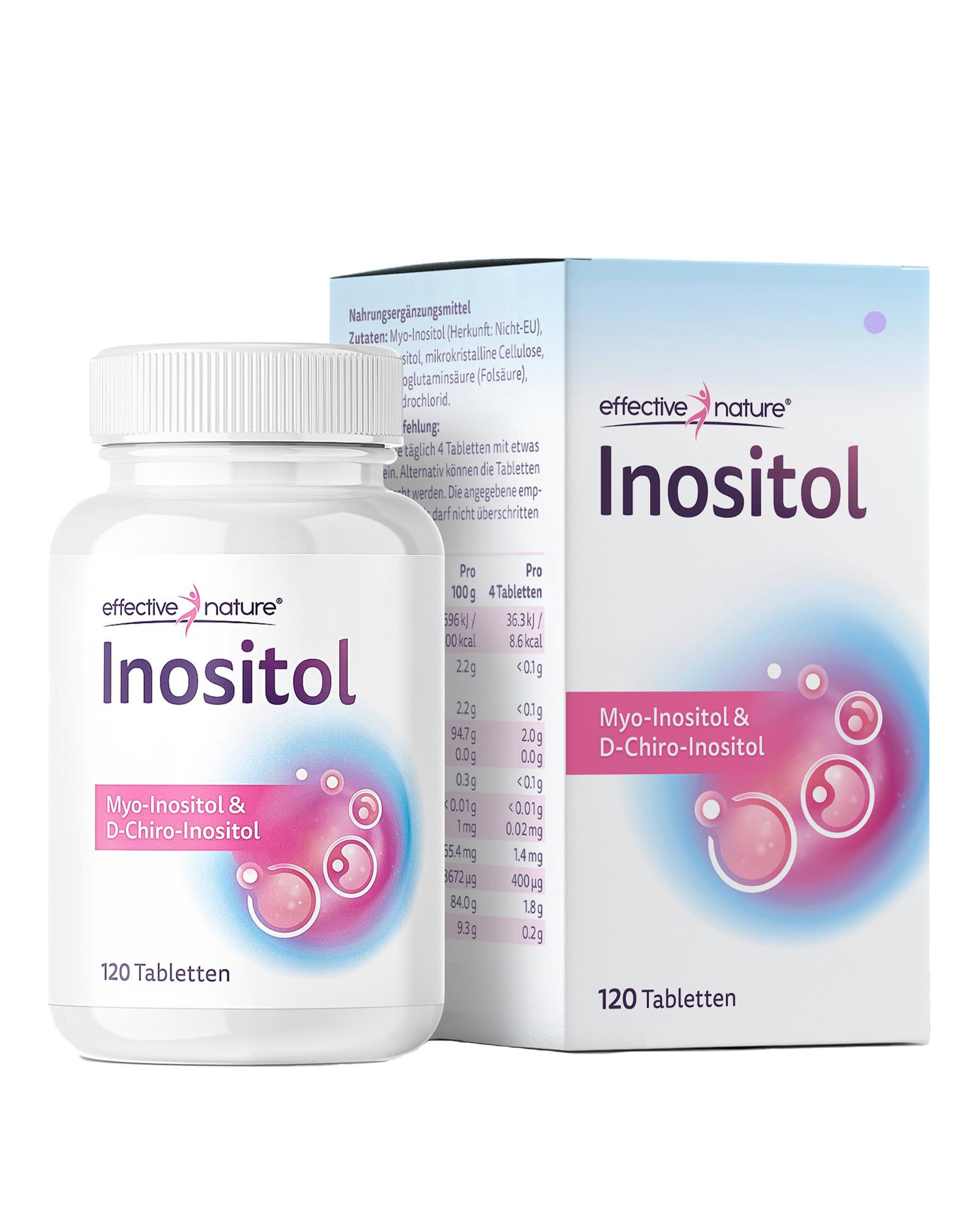 effective nature Inositol Tabletten 120 Stück - Myo & D-Chiro im Optimalen Verhältnis - Mit 400 µg Folsäure & 1,4 mg Vitamin B6 pro Tagesdosis - Vegan