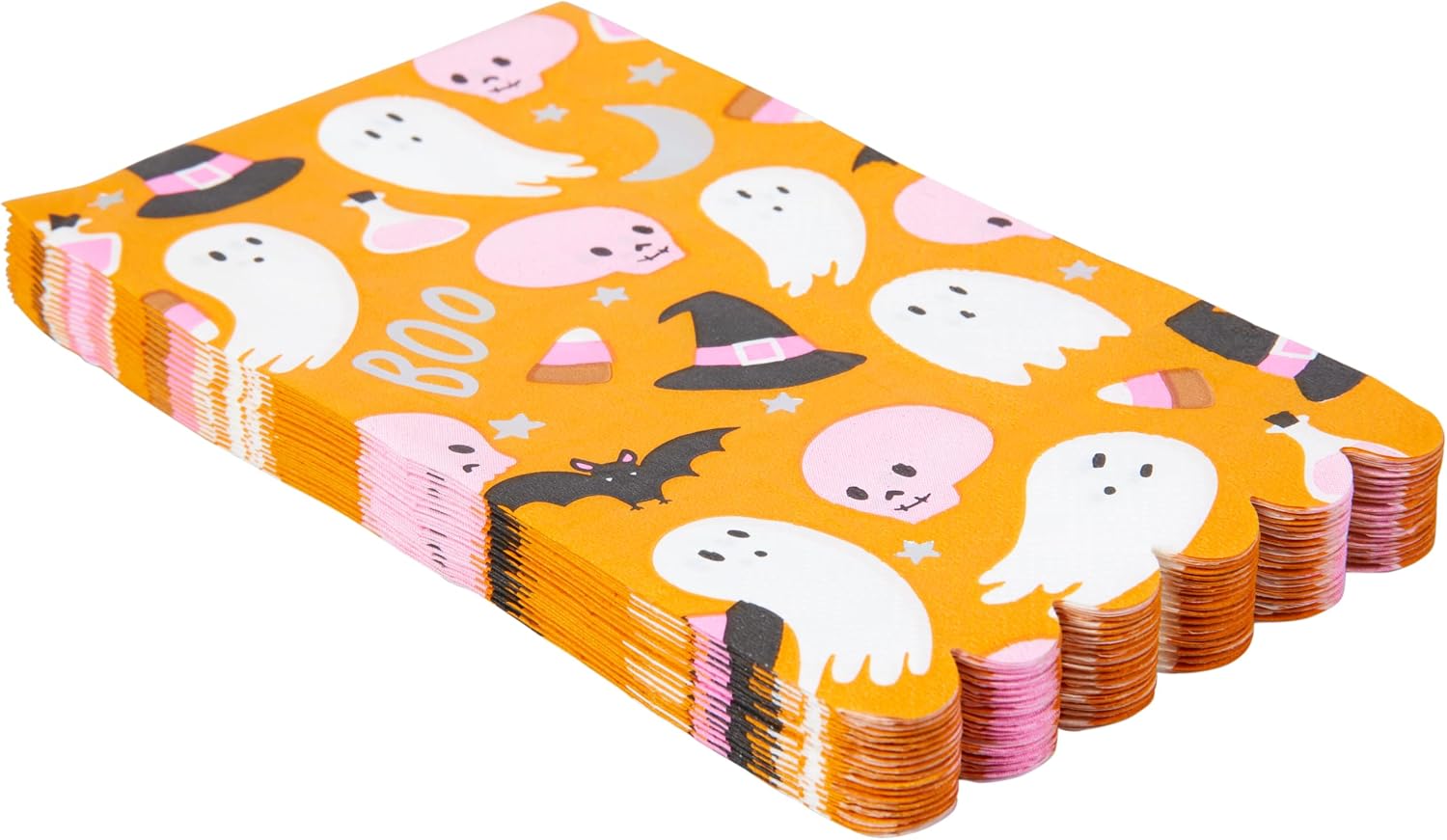 C.R. Gibson Guest Dinner 3-Ply Napkins, Boo Halloween - Scallop Edge, Holographic Foil Accents 16-Count, 4.25" x 8"