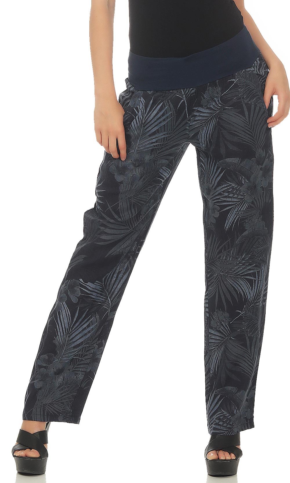Malito Donna Pantaloni di Lino Bloomers Stampa delle Giungla Chino 7790
