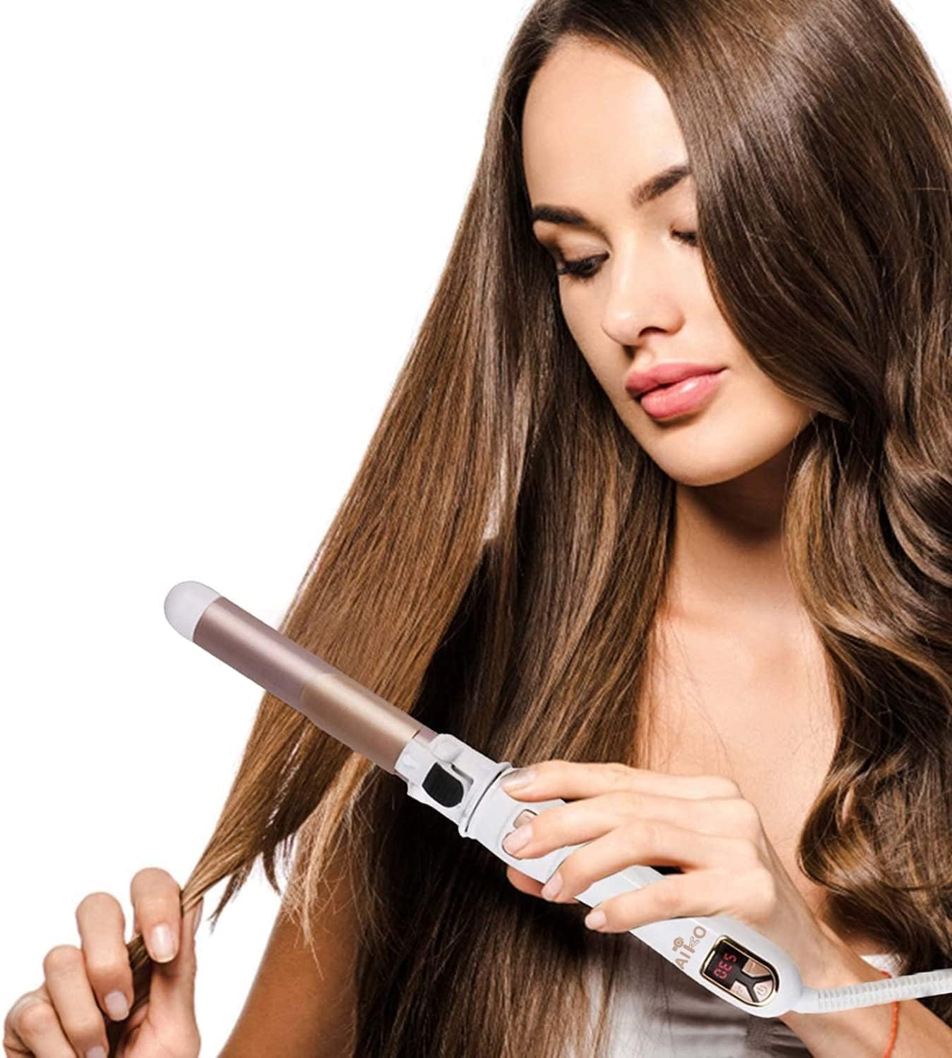 AIKO PRO Auto Rotating Hair Curler Curling Wand 28mm 1.1 Inch Curling Irons Hair Waver 30s Instant Heat-Up, Anti-Scald & Dual Voltage, with LCD Temp Display
