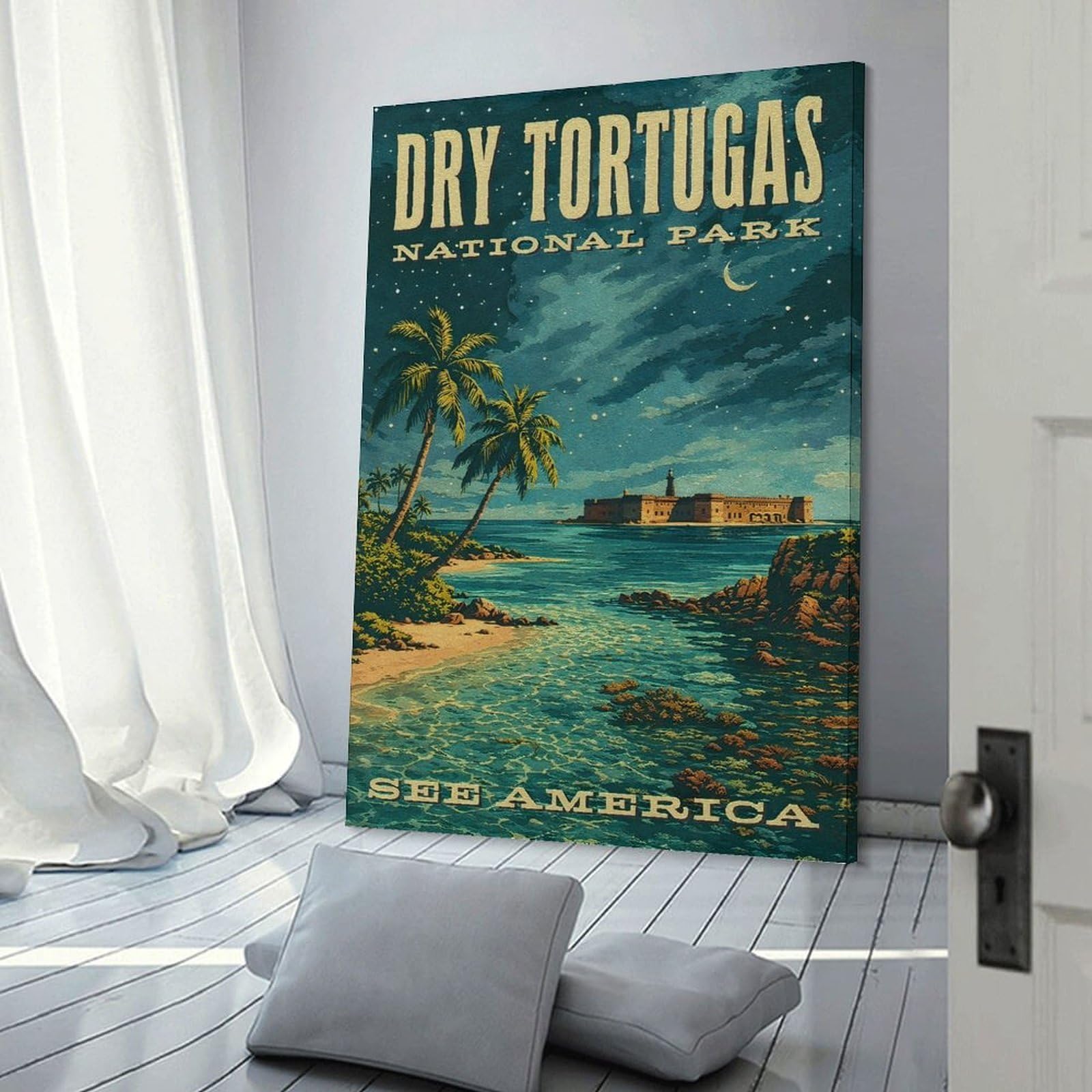 Junmoney Canvas Wall Picture Dry Tortugas National Park Vintage, 12x18inch(30x45cm), for Calm Bedrooms, Home Corners Or Flats, Decorative Wall Art for Cosy Rooms