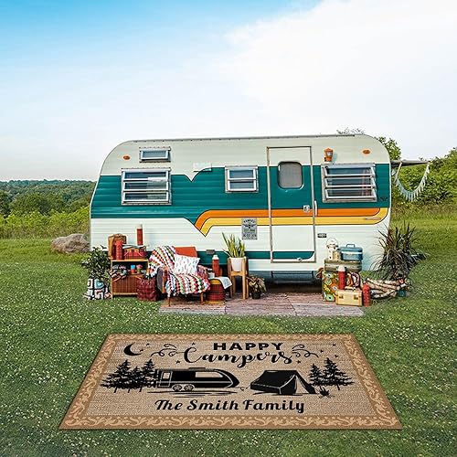 Miniatura 6 de Alfombra de camping personalizada Happy Camper RV Remolque, decoración de campamento para exteriores, patio, picnic, playa, campamento, 48 x 72