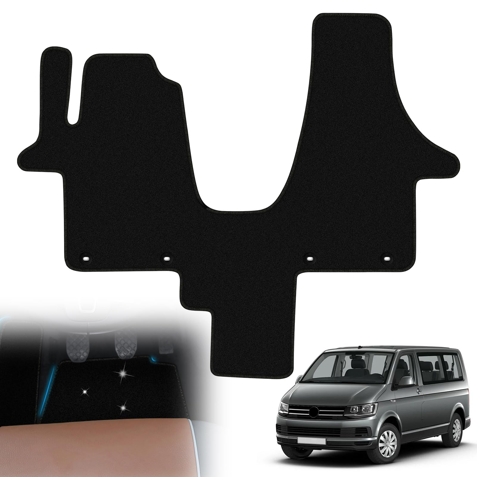 Auto Fußmatten Ersatz für VW T5 Multivan Bus Caravalle 2 Sitzer 2003-2015, Premium Fussmatten Sitz Vorn Classic Schwarz Auto Teppiche Passform