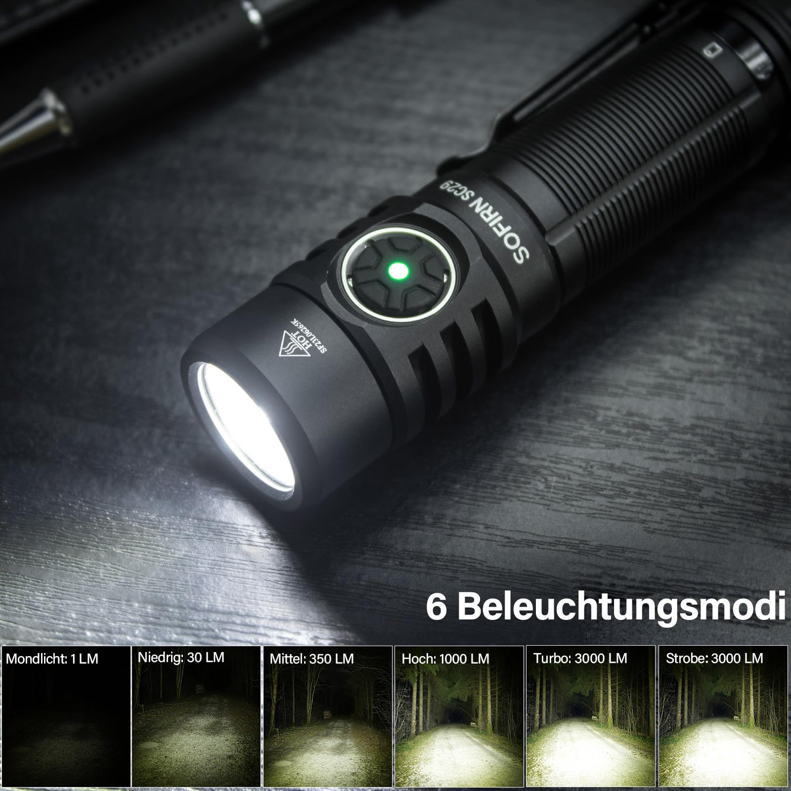 Sofirn SC29 Taschenlampe LED Aufladbar 3000lm, USB-C Aufladbar, EDC | Superhell, 3000 Lumen, USB-C Aufladbar, EDC Handleuchte, Kompakt, Outdoor, Sport, Wandern, Camping