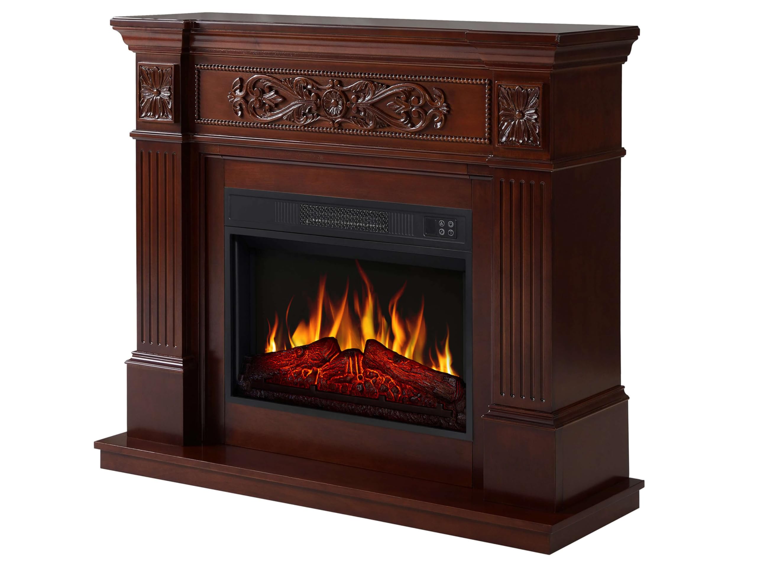 Elektrokamin Toscana AF23S, Elektrischer Standkamin mit Heizung 1800 W, realistischer Flammeneffekt, LED-Beleuchtung, Fernbedienung, Timer, Thermostat, Knistereffekt, MDF, Russet