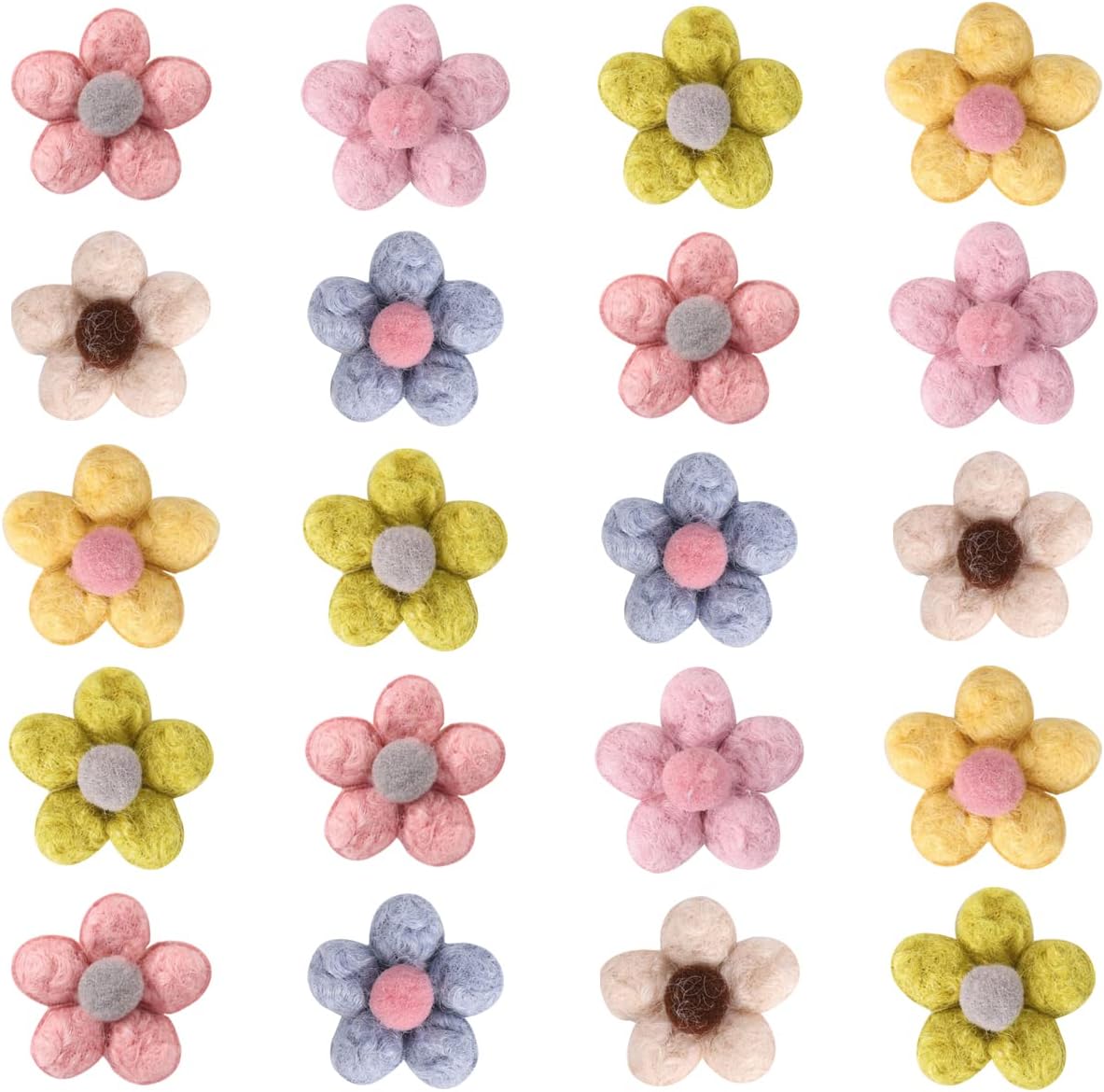 Petunny Felt Daisy Flowers - 20Pcs Felt Flowers Fabric Flower Embellishments for Crafts Wedding Decor DIY Wreath Hairband Headband Gift Festive Home Decoration(Random Color)