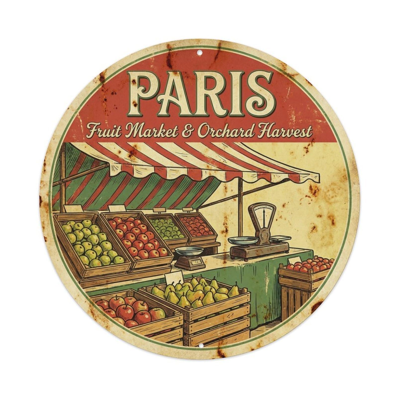 Olhnbad Style Cuisine Fruit Market Orchard Harvest Paris Travel Metal Tin Sign