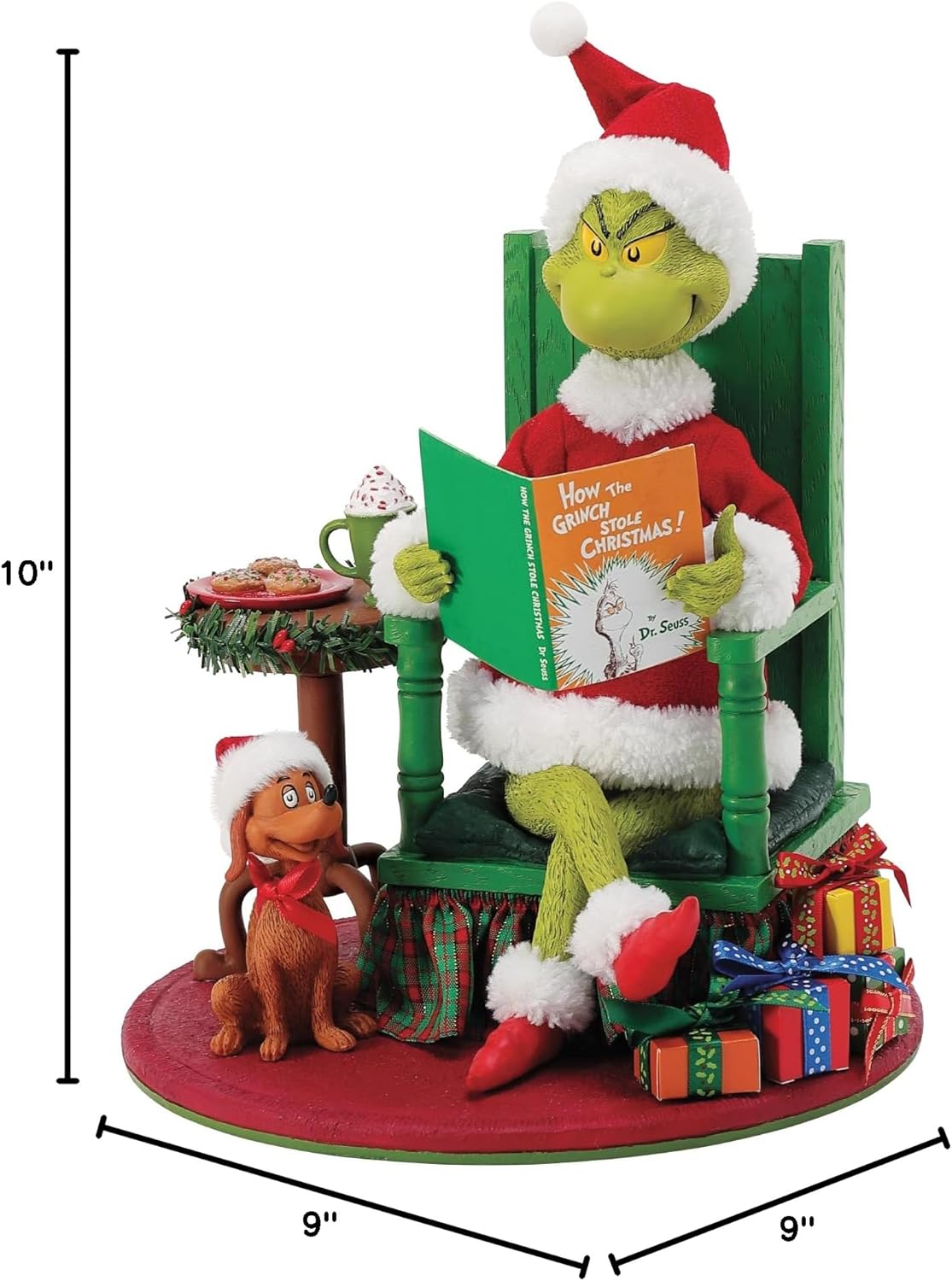 Department 56 Possible Dreams Dr. Seuss The Grinch and Max Bedtime Story Figurine, 10 Inch, Multicolor