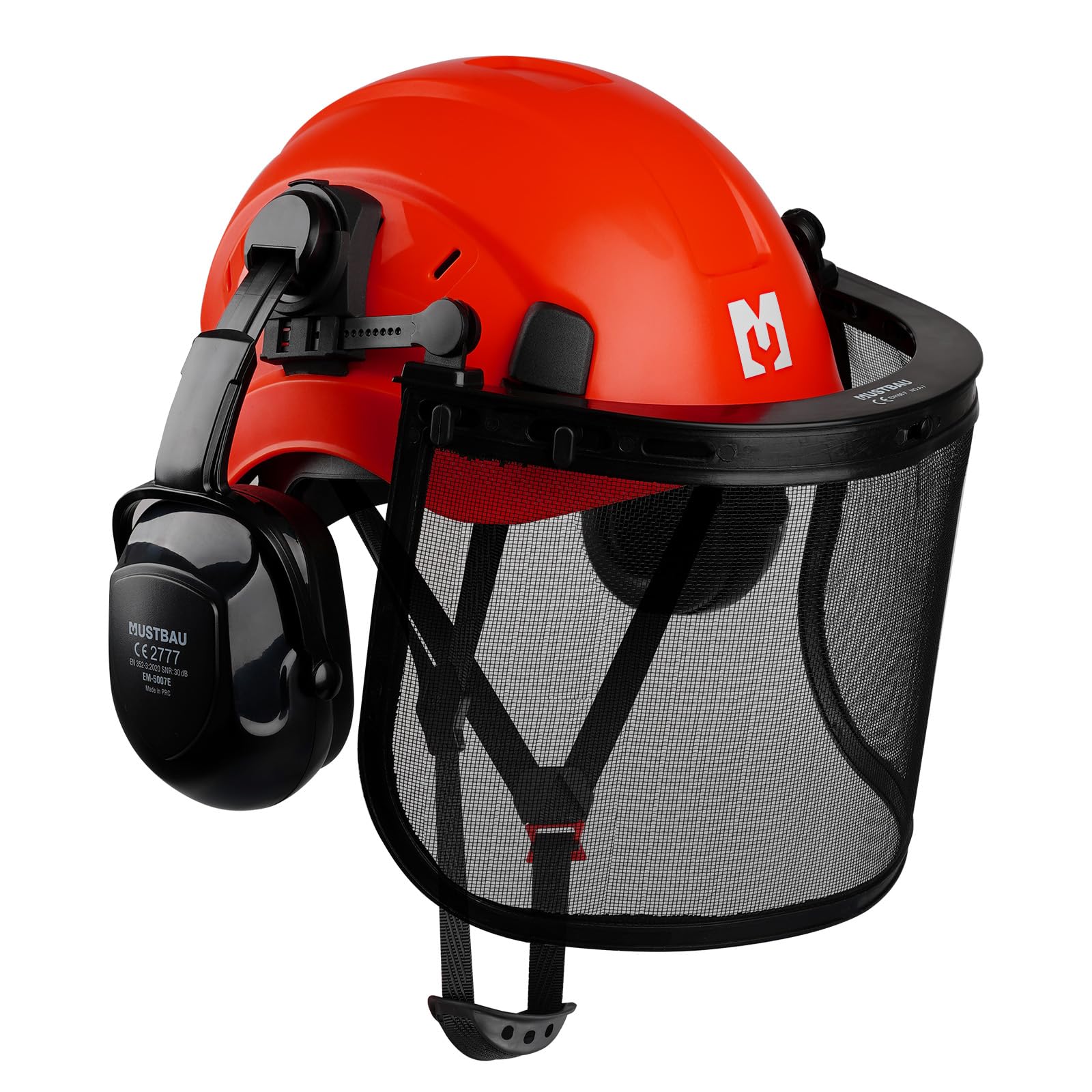 Casco de Seguridad para Motosierra, Casco de Protección con Orejeras y Visera de Malla, 53 a 63cm Diadema Ajustable Adecuado para Silvicultura, Obras, Trabajo