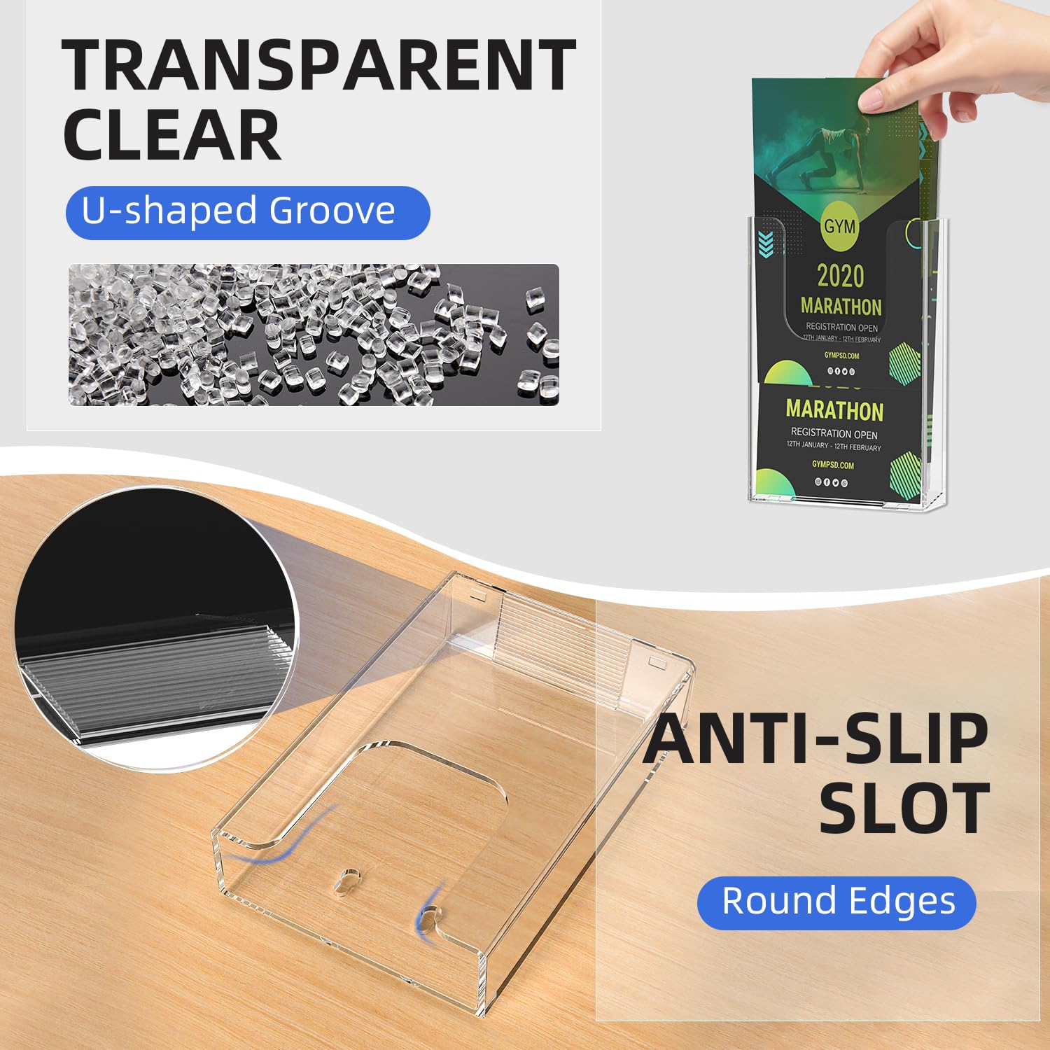 Acryl-Broschürenhalter Wandhalterung, Broschürenhalter aus transparentem Kunststoff, für Broschüren, Literatur-Flyer-Halter, für Broschüren, Post, Zeitschriften, Broschüren (mit Visitenkartenhalter