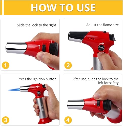 Vista 47 de TBTEEK Antorcha de butano, soplete de cocina con bloqueo de seguridad y llama ajustable para cocinar, barbacoa, hornear, brulee, crema, soldadura