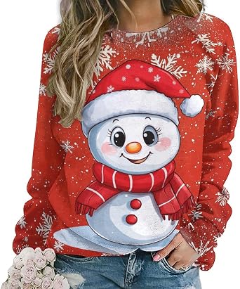 LOAIHA Christmas Sweatshirts for Women 2024 Christmas Tree Snowman Graphic Long Sleeve Tops Winter Clothes Xmas Pullover