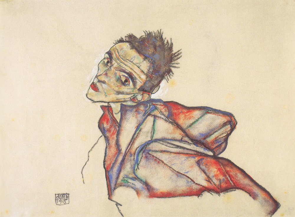 Tableau Egon Schiele Armen 1915 cadre noir mat et impression d'art