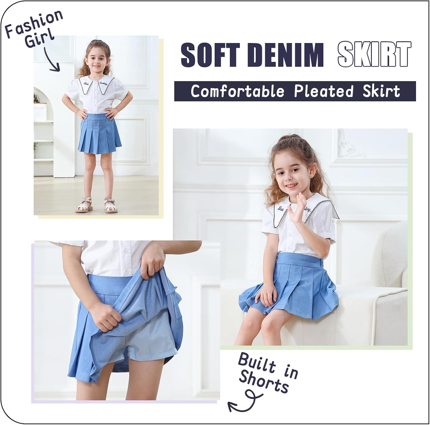Neutocd Toddler Girls Skirts Skorts Pleated School Uniform Skirts with Elastic Waistband Built in Shorts - Image 4