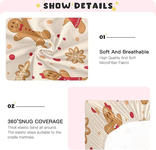 Miniatura 5 de Fitted Crib Sheet for Boys & Girls Christmas Gingerbread Soft Breathable Unisex Baby Sheets for Standard Crib and Toddler Mattresses 39 x 27 in
