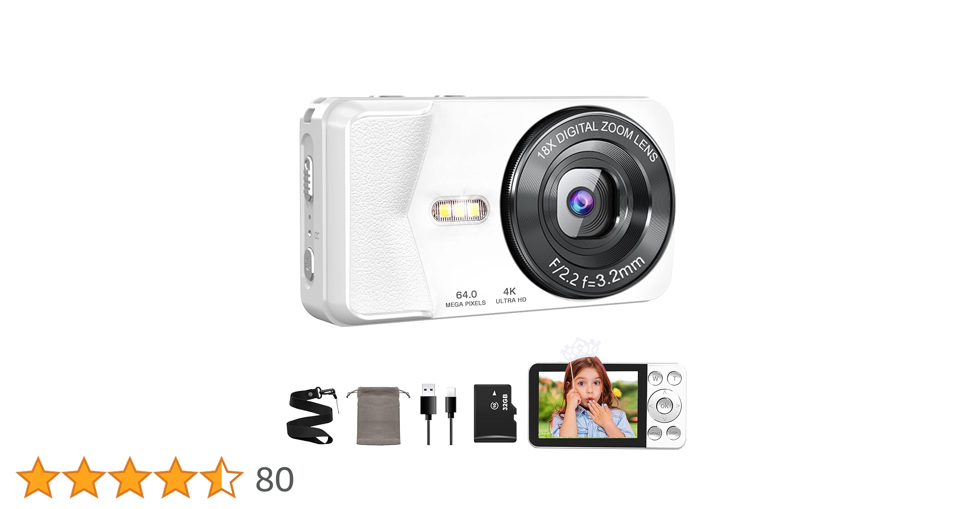 Amazon | QZTCAMERA デジカメ 4K デジタルカメラ 6400万画素 Type-C