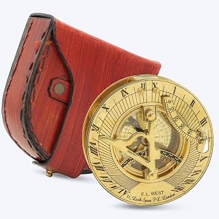 3-Inch Brass Sundial Compass with Leather Case – Vintage Maritime Navigation Instrument, Working Pocket Compass for Hiking, Camping & Collectible Gifts