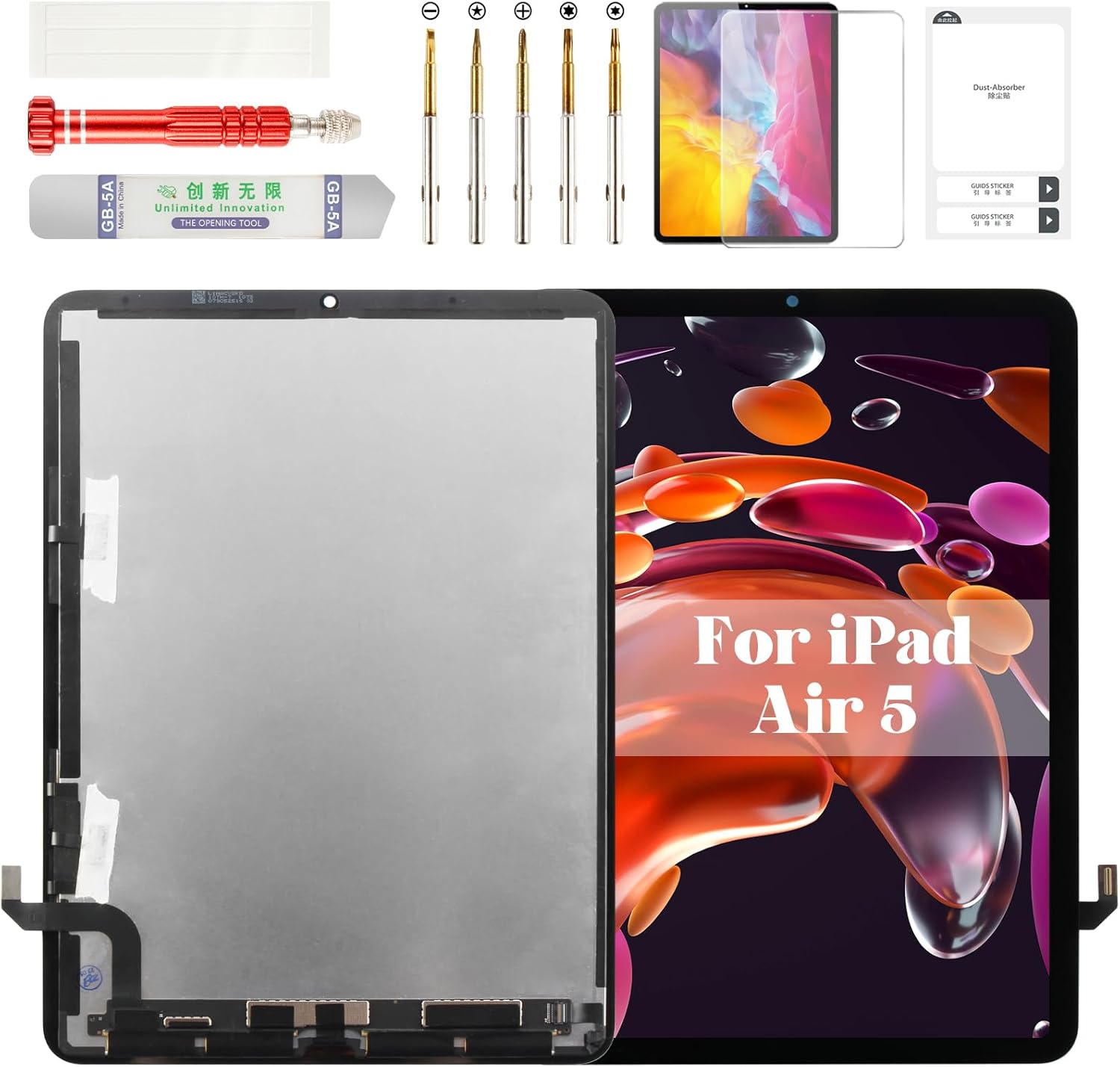 for iPad Air 5 Screen Replacement Kit for iPad Air 5th Generation LCD Replacement Display for iPad Air 5 Digitizer Touch Assembly Screen Replacement A2588 A2589 A2591 Black