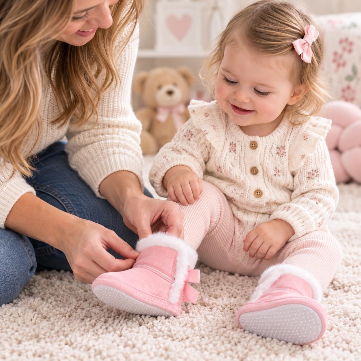 Infant Unisex Warm Fur Lining Soft Boots Baby Winter Ankle Non-Slip Rubber Texture Sole Toddler Winter Snow Crib Shoes