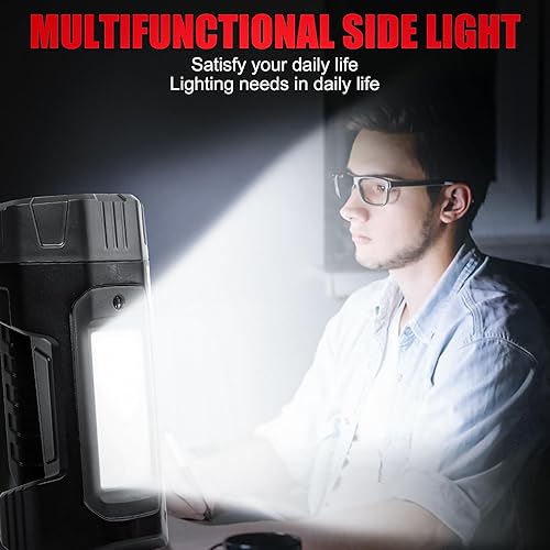 Miniatura 6 de Linterna LED solar recargable  Proyector de mano de alto lúmenes con batería incorporada, 6 modos, luz lateral, iluminación exterior para camping y