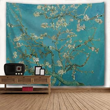 WIHVE Tapestry Wall Tapestry 60x40 Inch, Almond Blossom Tree Oil Painting Polyester Wall Hanging Tapestry Art Home Christmas Decor Living Room Bedroom Bathroom Kitchen Dorm