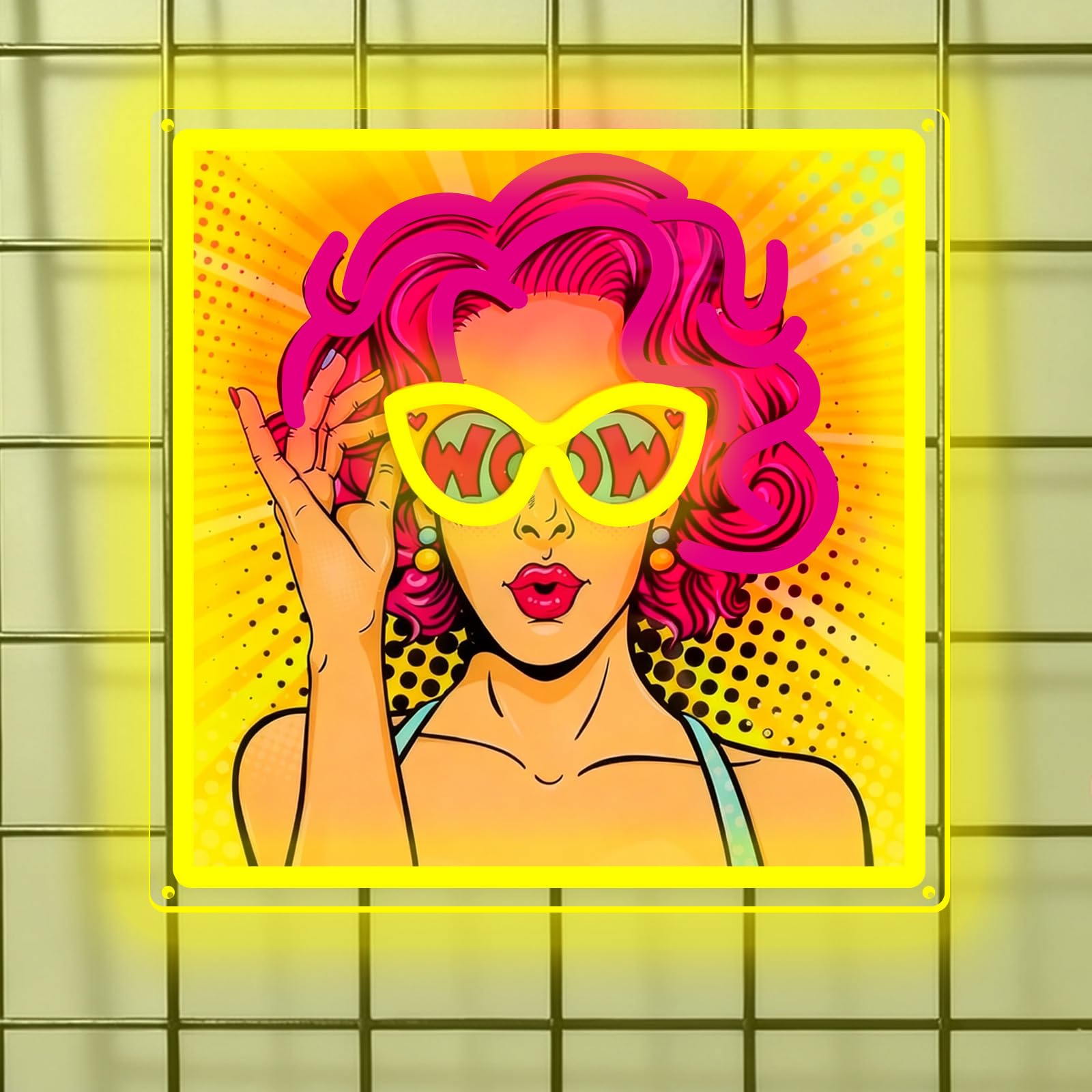Pretty Girl Neon Sign UV Print LED Light Sign with Dimmable USB Powered Pink Yellow Neon Lights Suitable for Bedroom Decor Home Wall Decoration Art Party Birthday Gift (5V 12.6 * 12.6 inches)