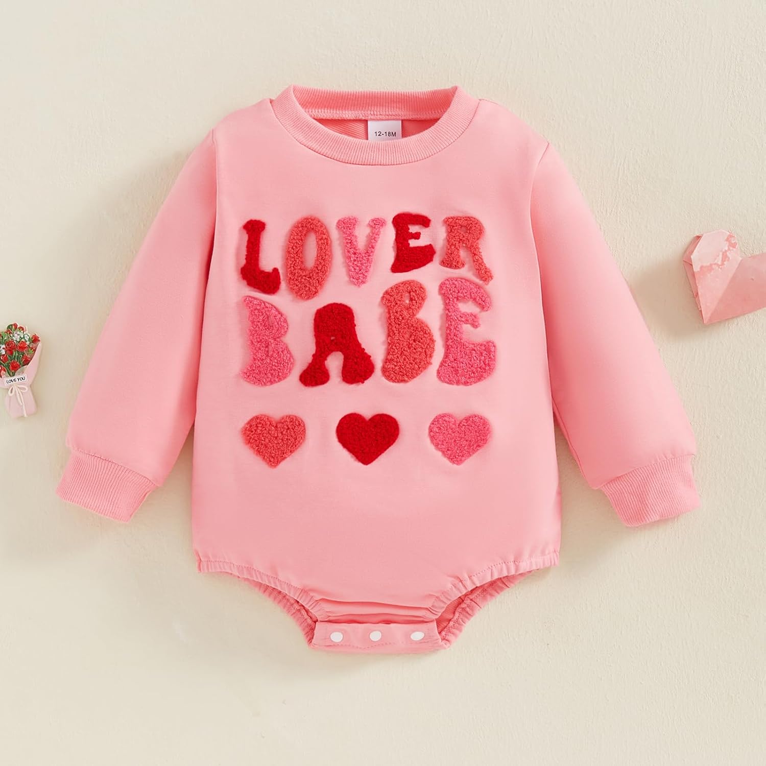 Condition photo showing New/Like New for baby boy clothes lover boy longsleeve romper top newborn boy onesie valentine's outfit 0-3 months pink