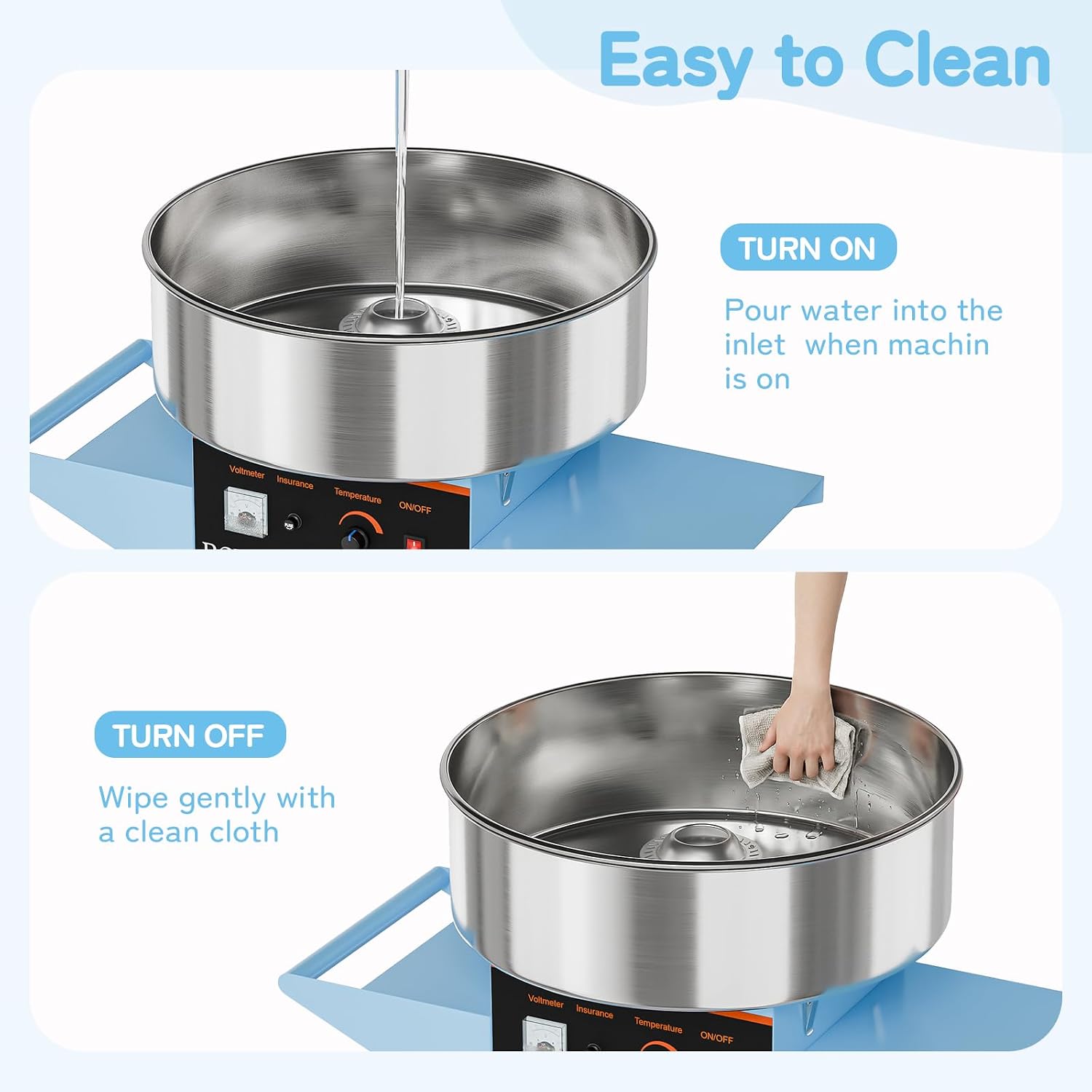 ROVSUN 21 Inch Cotton Candy Machine Cart, Commercial Cotton Candy Maker Machine Candy Floss Machine w/Stainless Steel Bowl, Sugar Scoop and Large Storage Drawer for Home Party Carnival, Blue