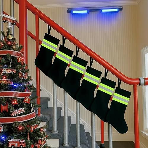 6 calcetines de Navidad negros fluorescentes de 18 pulgadas para árbol de Navidad, decoración de chimenea, regalo para bomberos, policía, veterano