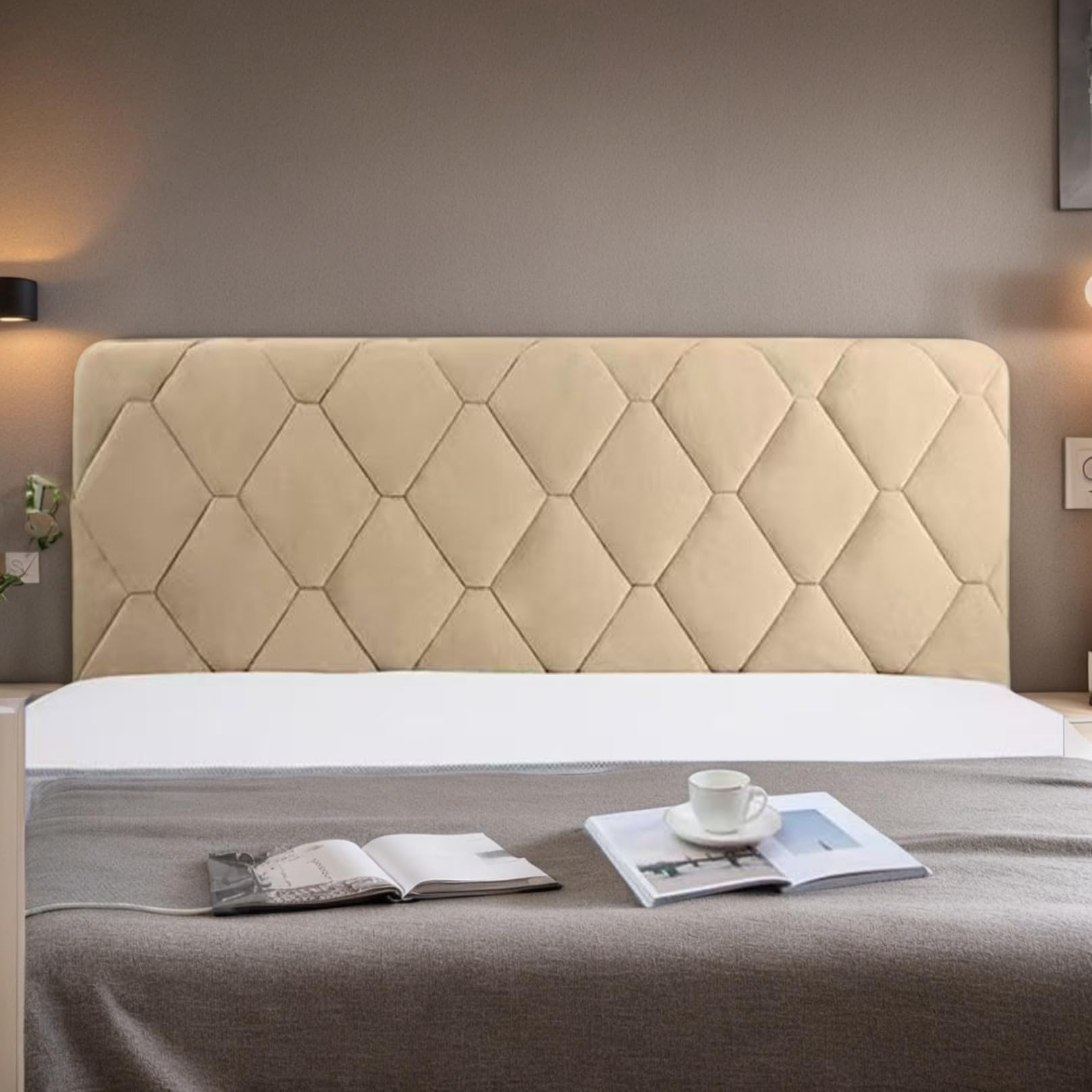 Housse De Tête De Lit En Velours Doux - Protection Rembourrée - Ajustement Extensible - Pour Tête De Lit En Bois, Cuir, Tissu - 8