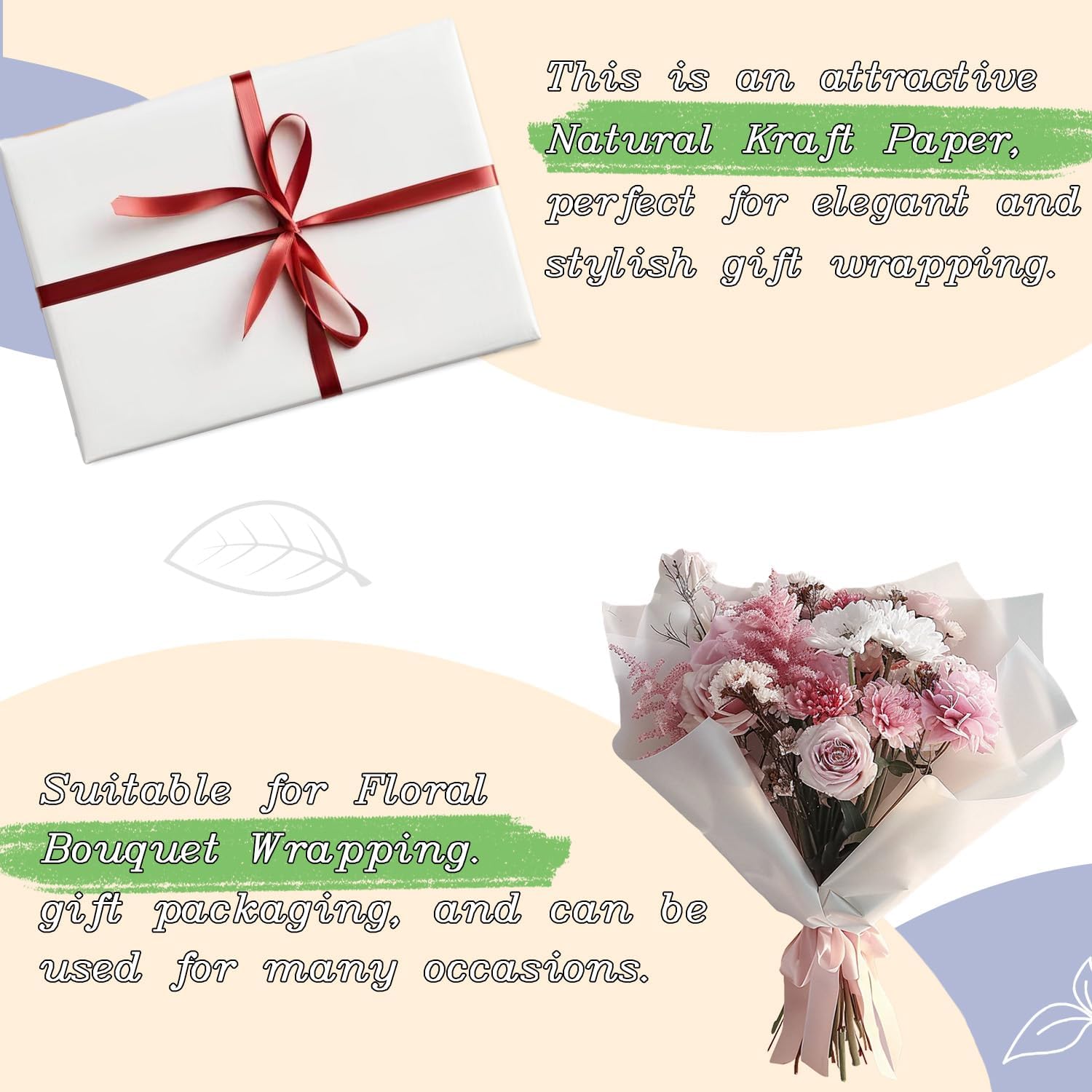 BAIJIALI 36" x 2,400" (200') Kraft Paper Roll for Craft Bulletin Board Paper Art Table Covering Crafting Gift Wrapping Bouquet Packing Parcel (White, 36''x200')