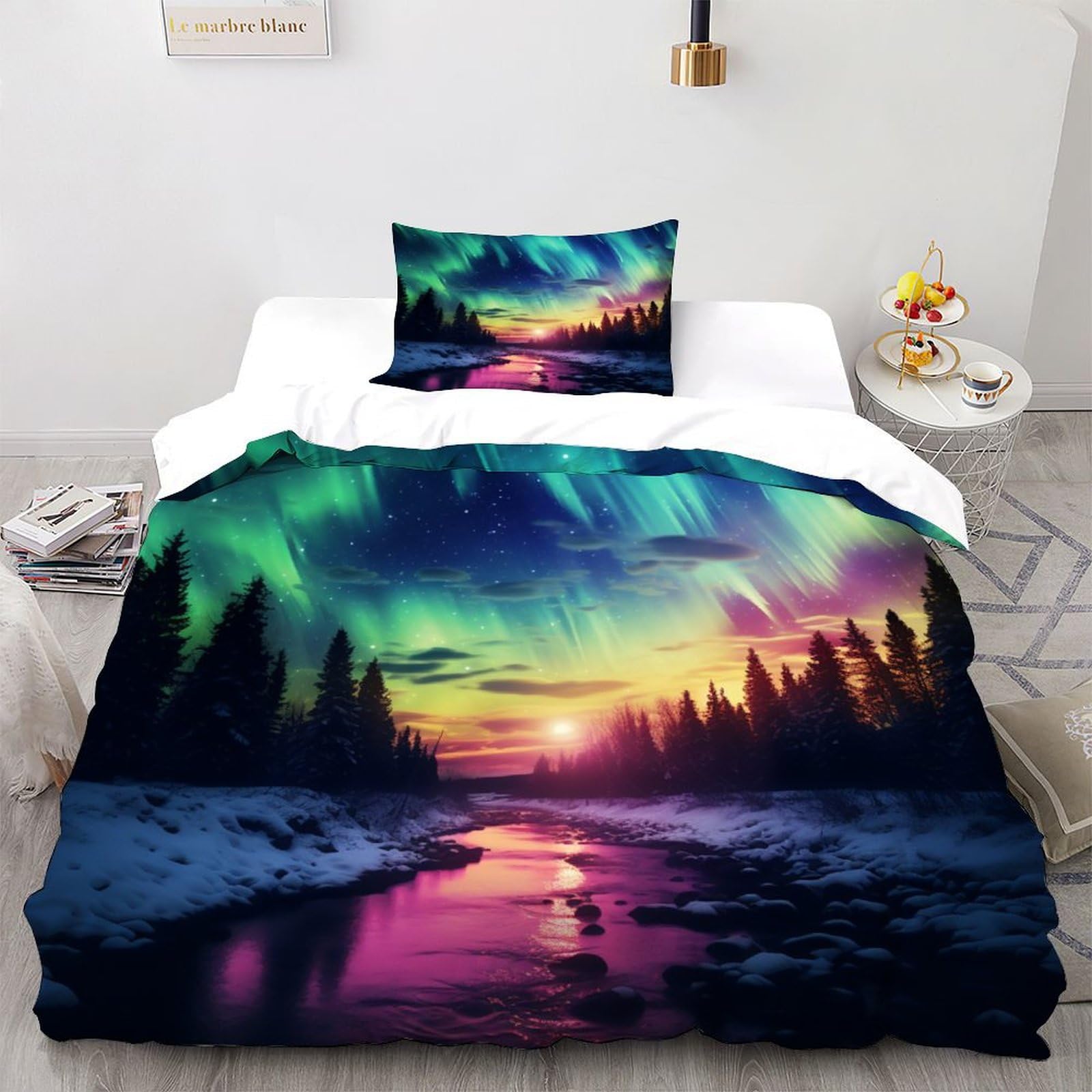 Housse de couette Nuit Polaire parure de lit 2 pièces microfibre adulte 135x200 fermeture éclair