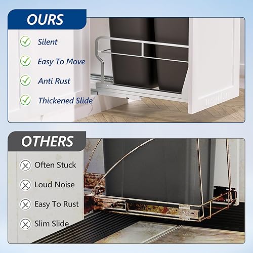 Miniatura 7 de Insputer Cubo de basura doble extraíble debajo del gabinete, bote de basura resistente para debajo del fregadero con toboganes de cierre suave, kit