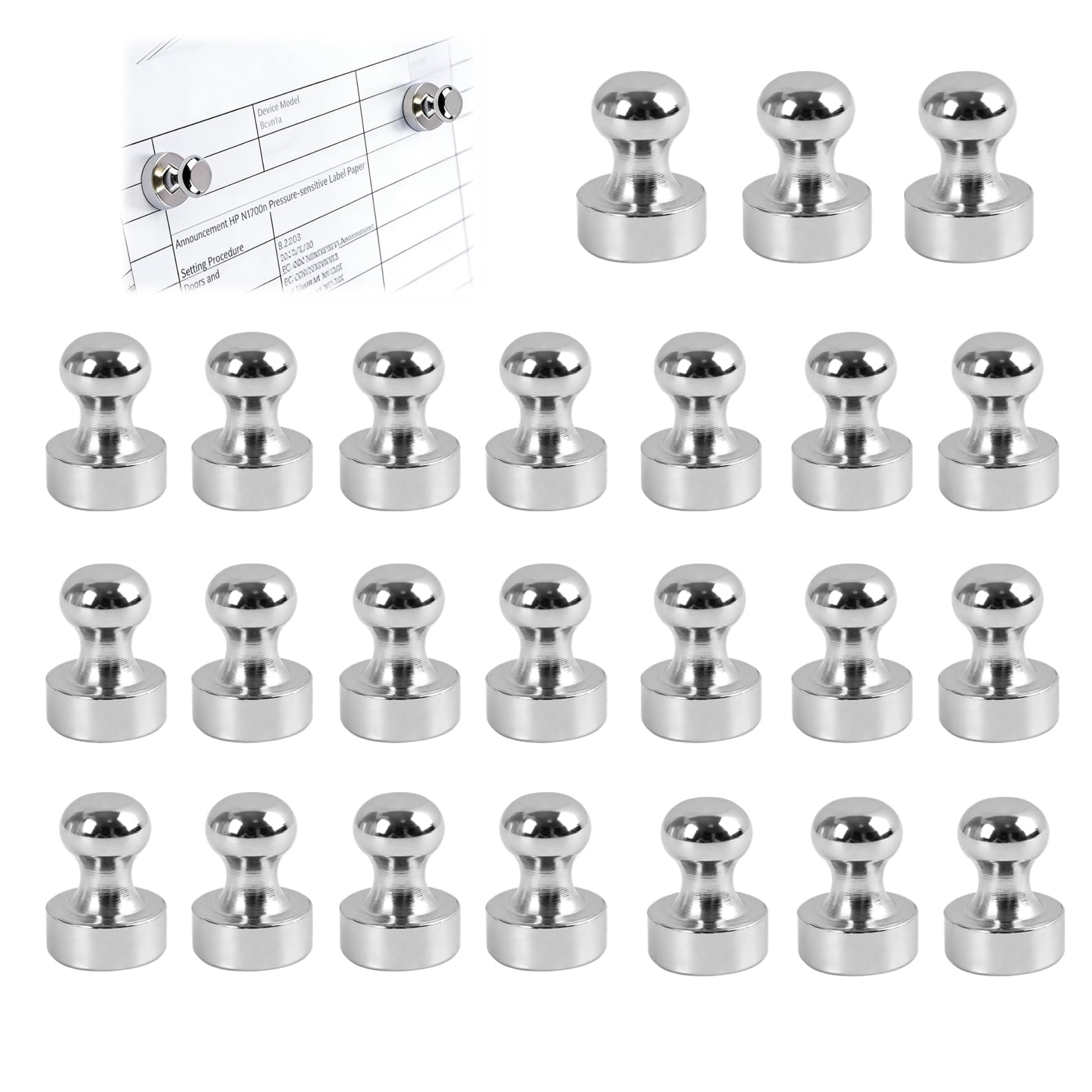 24 Pack Neodymium Magnets, Silver Round Fridge Magnets, 12 x 16 mm, for Fridge and Whiteboard, Strong Magnetic Push Pins with Metal Shell, Small Silver for Notes Photos Documents Boards, With Storage