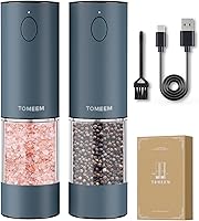 Vista 14 de TOMEEM Juego de molinillo eléctrico de sal y pimienta de mayor capacidad mejorado recargable con luces LED, molinillo automático de sal y pimienta