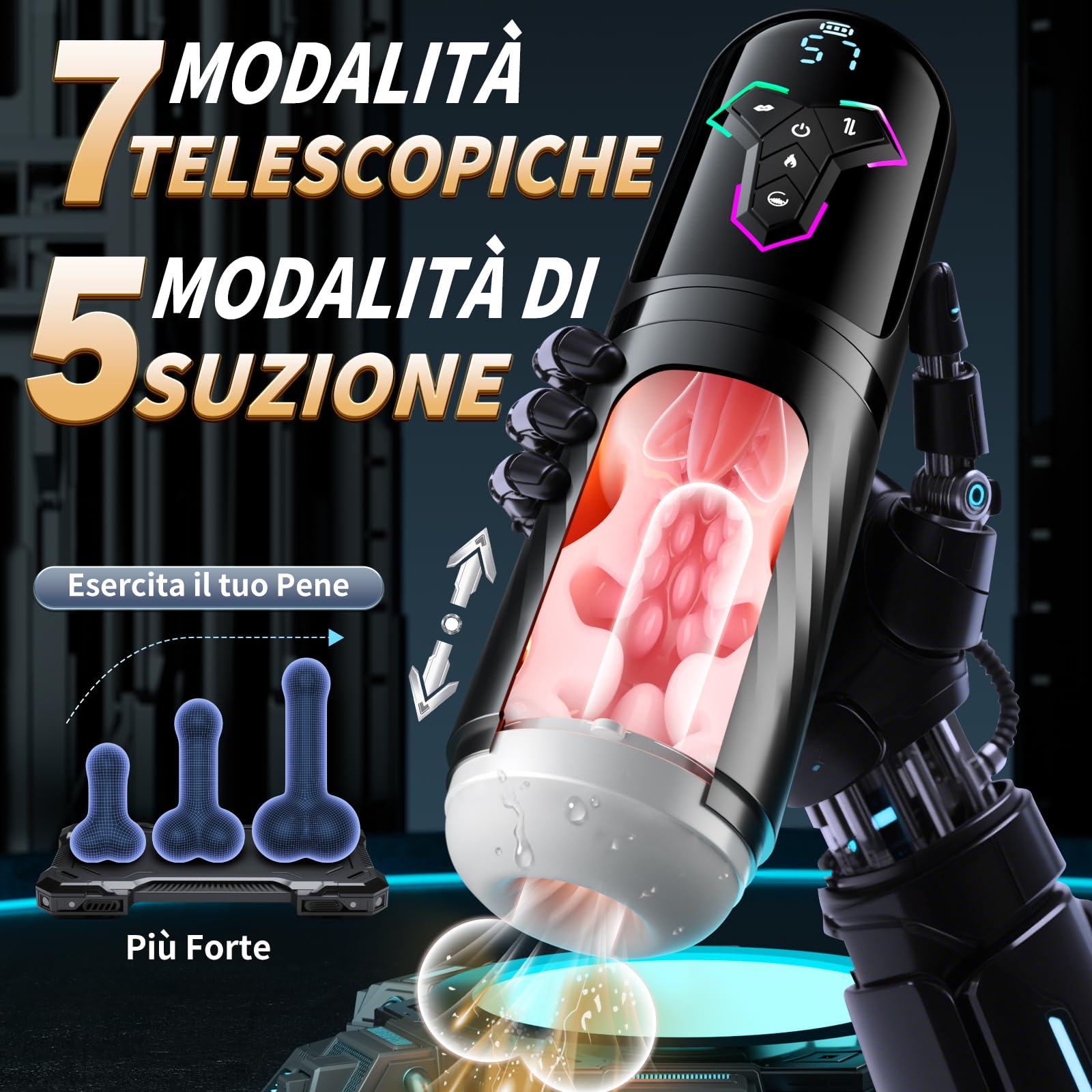 Masturbatore Uomo Sex Toys Interattivo con IA, Masturvatore per Uomo Realista con 10 Modalità Vibrazione 7 Telescopiche e 5 Suzione, Vagina a Riscaldamento Rapido, Sexytoysys Coppia con Controllo APP