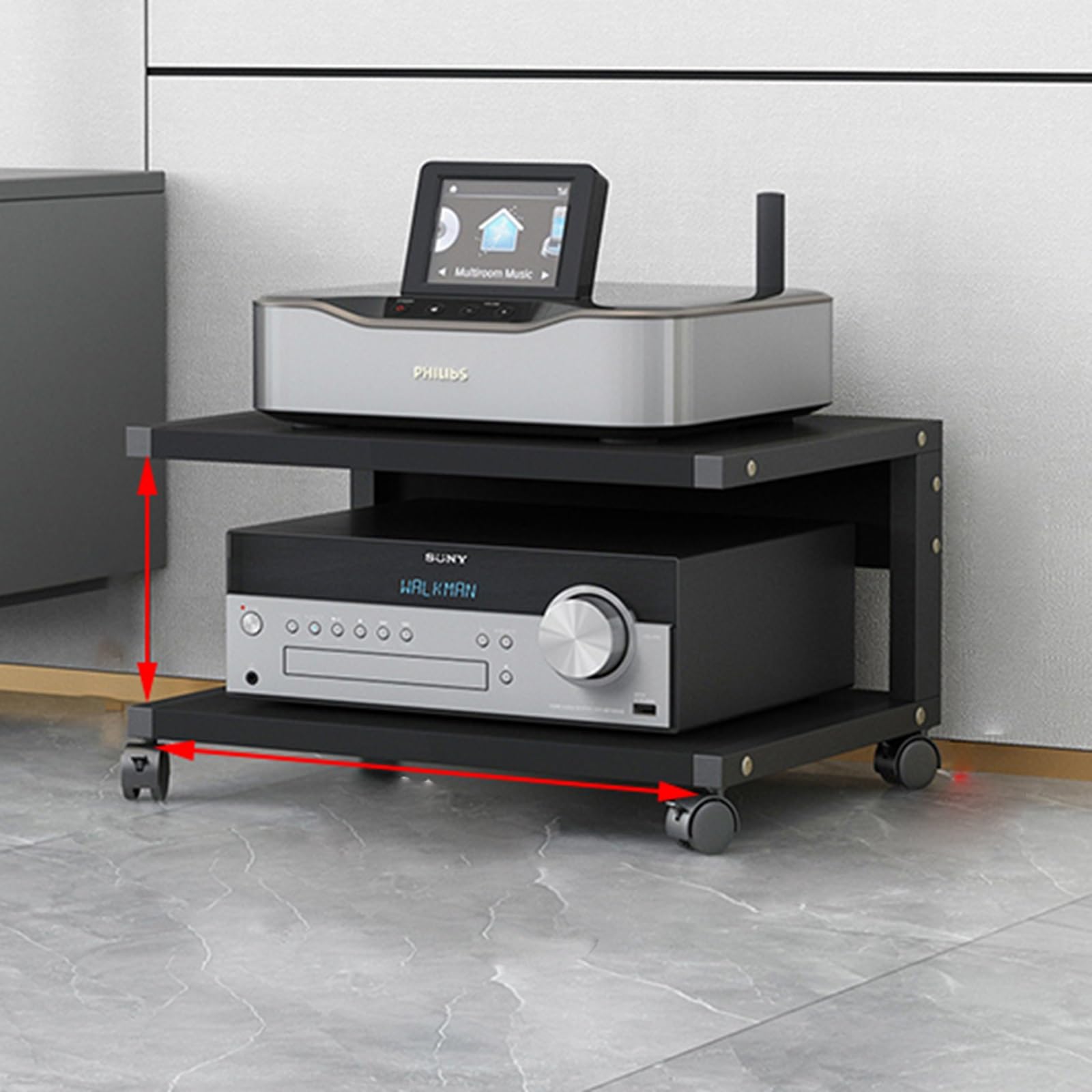 SXYKXYDL AV Media Stand Corner Shelf With Height Adjustable Wooden Shelves - Modern with Wheels Audio-Video Media Stand Stereo Racks