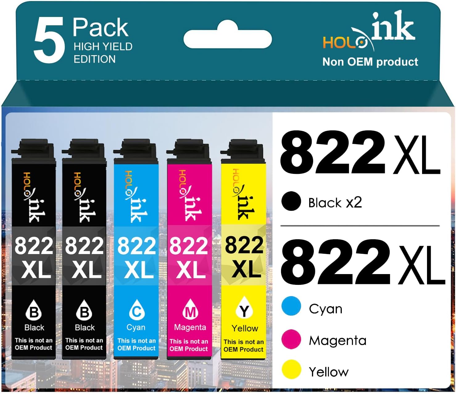 822xl Remanufactured Replacement for Epson 822XL Ink Cartridges Combo Pack 822 XL with Workforce Pro WF-3820, WF-3823, WF-4820, WF-4830, WF-4833, WF-4834 Printer (2 Black, Cyan, Yellow, Magenta)