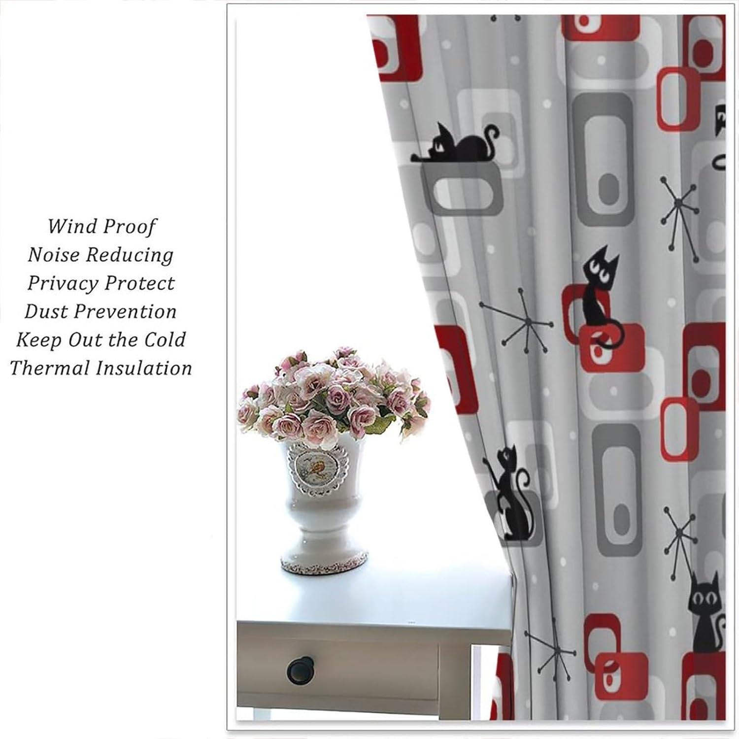 Mid Century Cat Curtains Modern Colorful Abstract Geometric Drop Shapes Window Drapes Retro Bedroom Decor Art Printed Living Room Treatment Fabric 2 Panels 52 (W) x 84(L) Inch Blackout