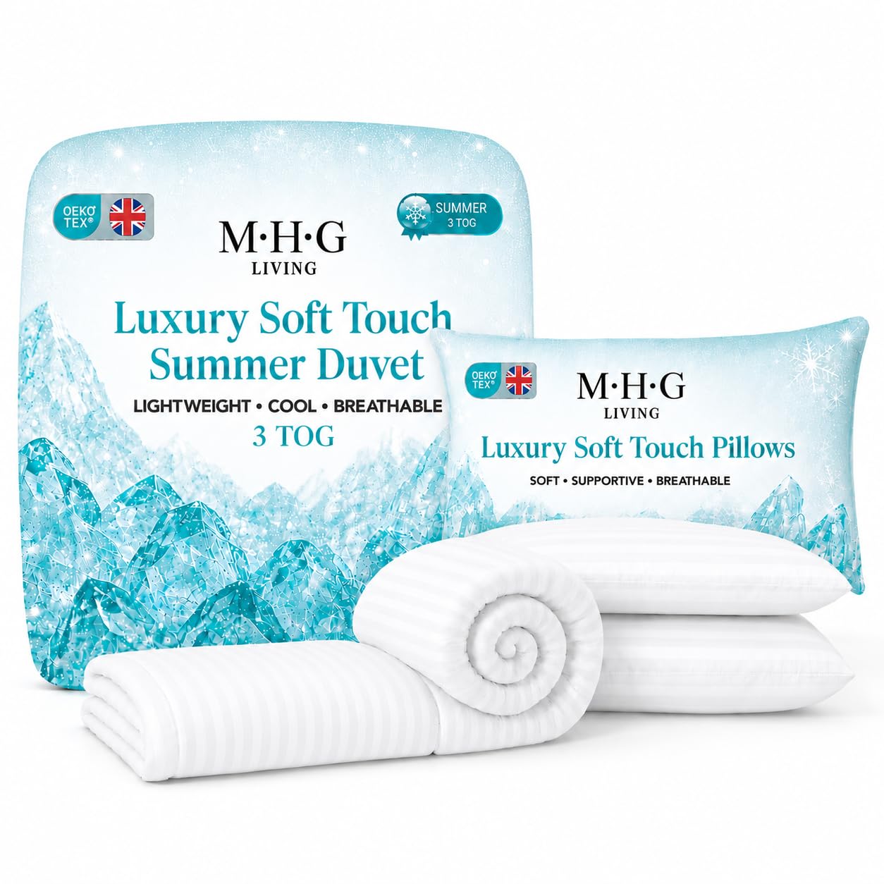 MHG Living Lightweight 3 Tog Summer Duvet & Pillow SetLuxury Soft Touch Striped Microfibre Quilt Bedding from B&Q