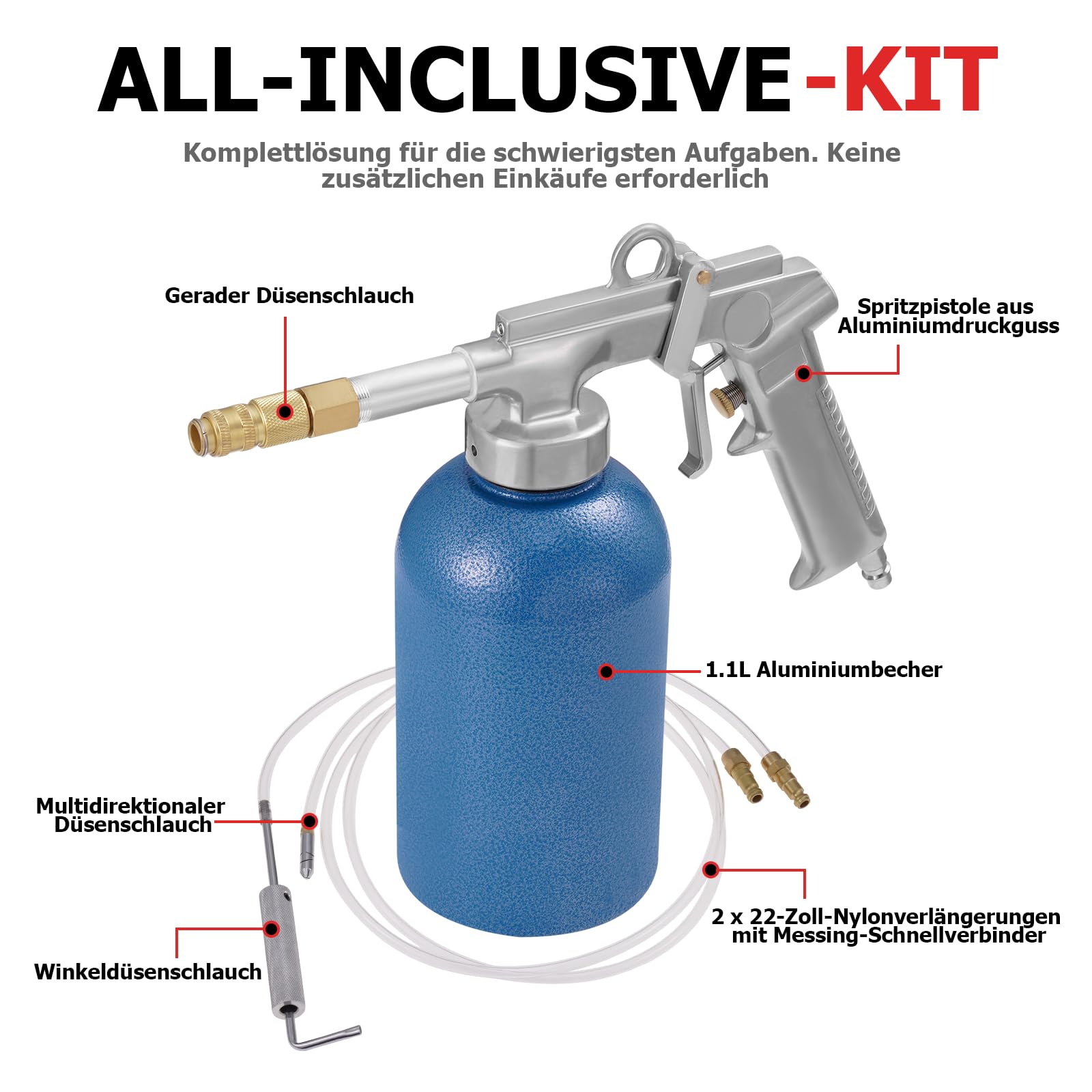 Pistolet do kubków ciśnieniowych ze zbiornikiem 1100 ml, wykonany z wytrzymałej stali, 4-6 bar, wlot powietrza 1/4", pistolet do uszczelniania pustych przestrzeni, pistolet antykorozyjny, pistolet