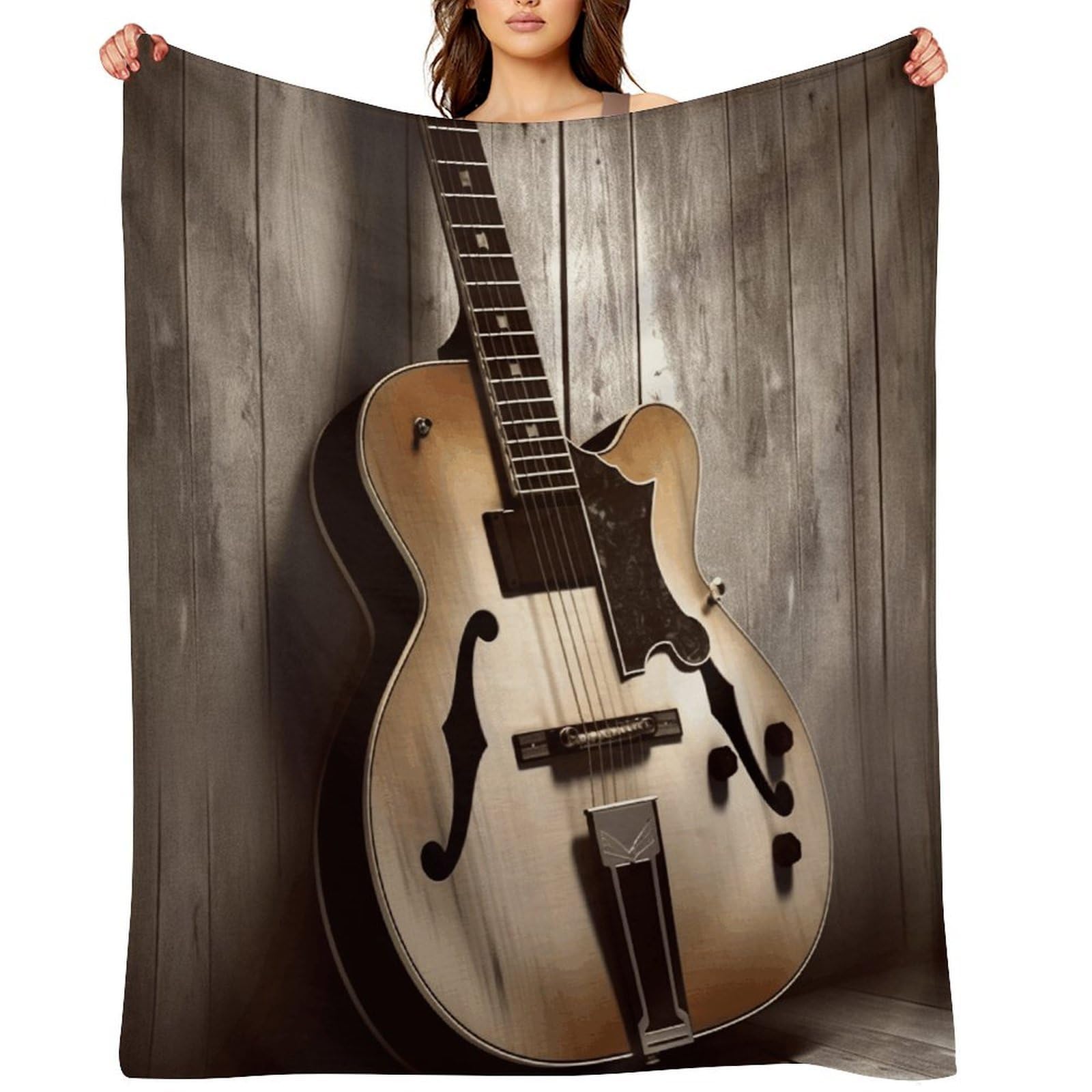 Guitar Pictures Throw Blanket for Couch and Bed Super Soft Warm Lightweight Throw Blankets Cozy Fuzzy Flannel Blanket Personalized Decorative Blankets for Sofa Decor 60"x80"