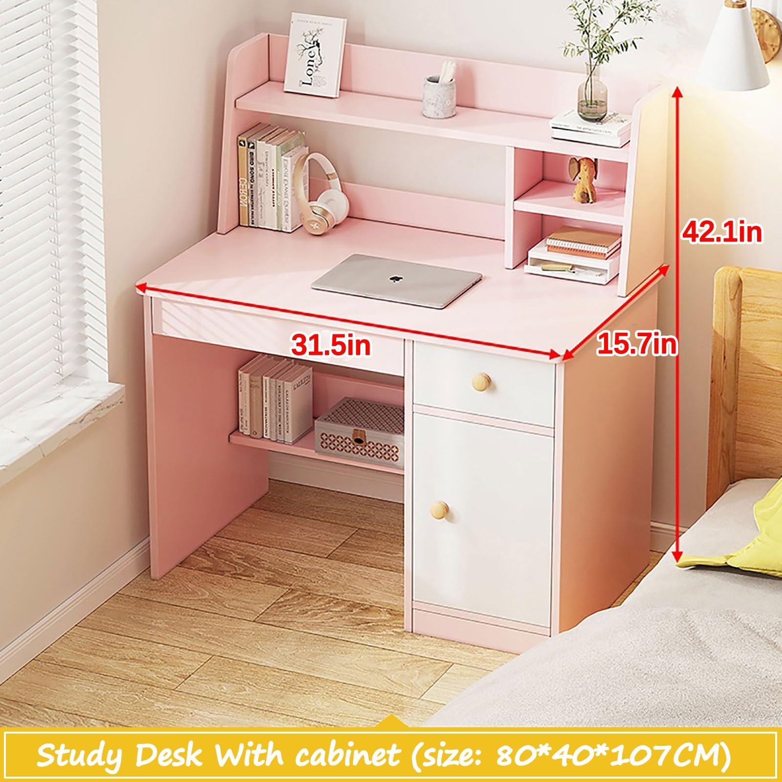 Kinderschreibtisch schreibtisch holz Kindertisch- und Stuhl-Sets,31.5*15.7*42.1in Kinderschreibtisch mit Schubladen und Ablagefächern, Lesen/Lernen/Schreiben für Mädchen und Jungen Kinderzimmermöbel(P