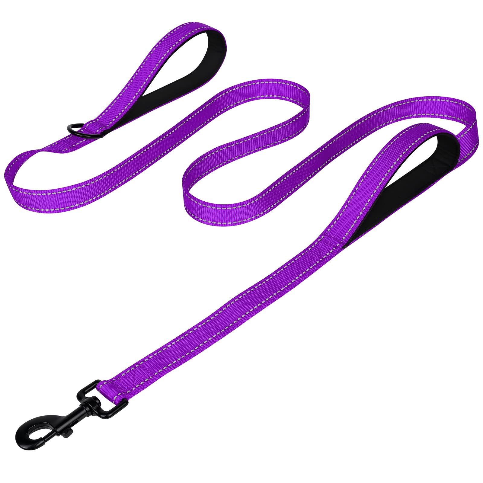 Joytale Dog Leash Heavy Duty for Large Dogs That Pull, Double Handle for Traffic Control, Double-Sided Reflective Leashes for Large Medium Dogs Night Safety, 5FT, Purple