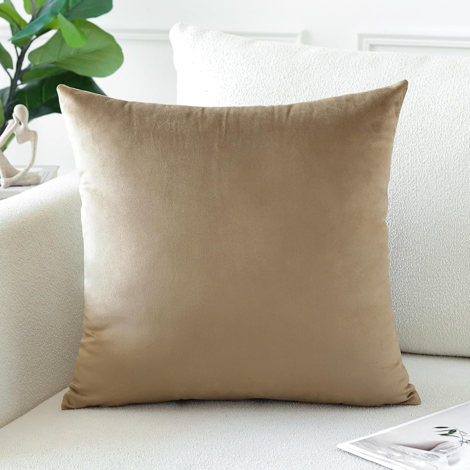 Artscope Luxury Velvet Pillow Covers Decorative Square Pillowcases Soft Solid Cushion Cases for Couch Sofa Bedroom Car Decor 22x22 Inch Golden Brown