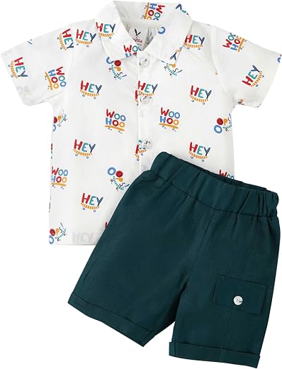 Macitoz Baby Boy Printed Shirt &amp; Shorts Set Cute Baby Boy Party Dress for Infant Toddler Baby Boy's