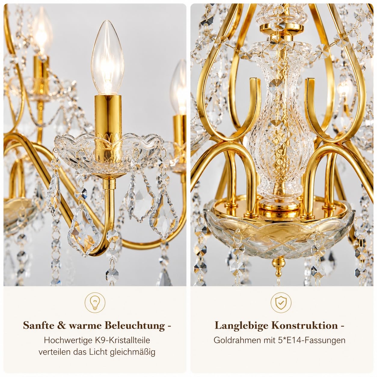 Saint Mossi Lustre en Cristal Doré à 6 Lumières - Moderne en Style Français Goutte de Pluie pour Salle à Manger Chambre H44xW51