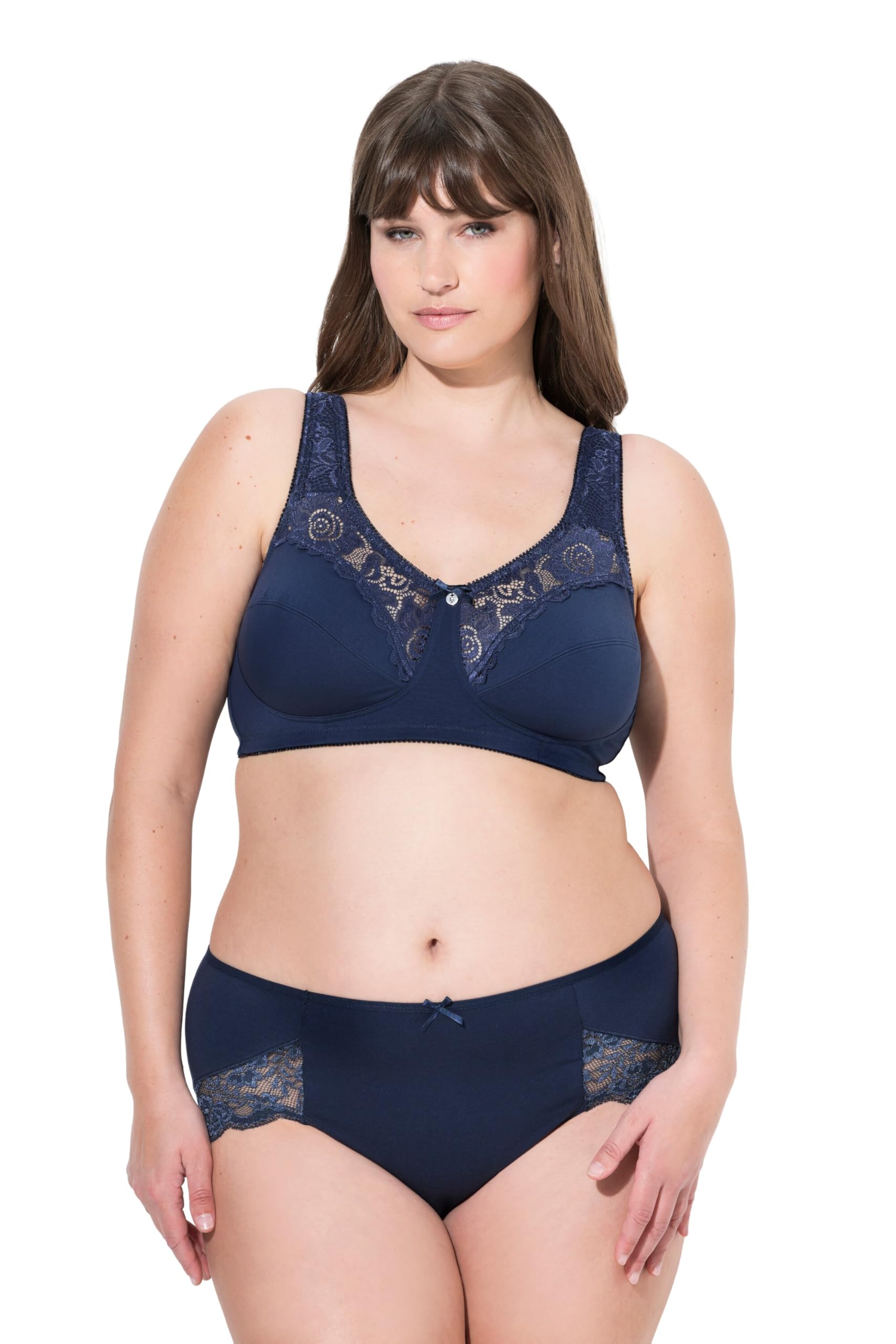 Ulla Popken Women's Midnight Blue Wear Plus Size Curvy Lace Inset Wirefree Kelly Fit Support Bra 115C 800619139-115C