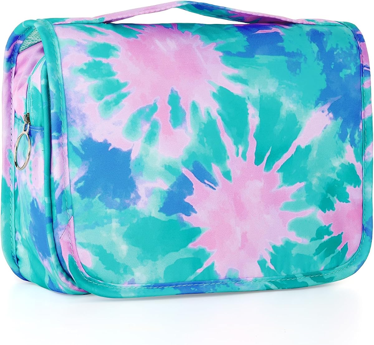 Neceser colgante Tie Dye para niñas, neceser de viaje para niñas adolescentes, maquillaje cosmético, bolsa de lavado impermeable, artículos de tocador de viaje, verde azulado