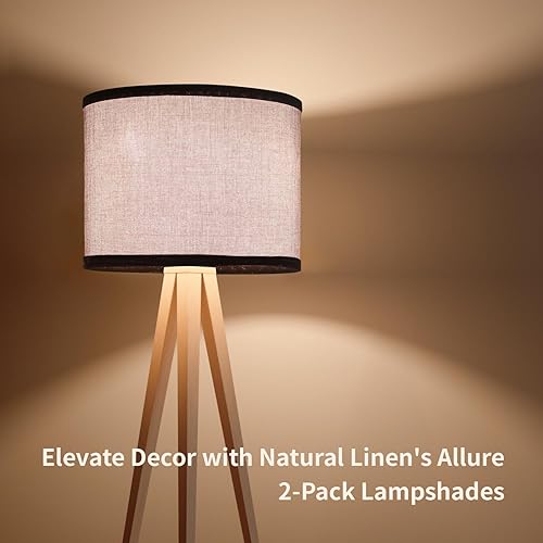 Miniatura 7 de Juego de 2 pantallas de lámpara de tambor, pantallas medianas de 13 pulgadas, pantalla de tela de lino natural hecha a mano, requiere montaje,